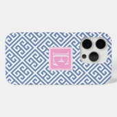 Mit Monogramm Preppy-Blue-Key Case-Mate iPhone Hülle (Rückseite (Horizontal))