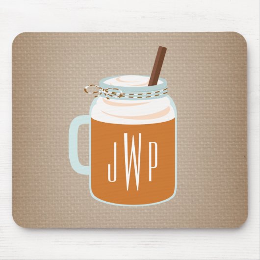 Mit Monogramm Pumpkin Gewürz Mason Jar Fall Drink Mousepad (Vorne)