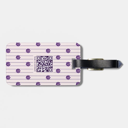 Mit Monogramm QR-Code Lila Blume Gepäckanhänger (Rückseite horizontal)