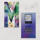 Mit Monogramm QR-Logo von M Daisy Floral Visitenkarte (Vorne/Hinten)