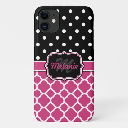 Mit Monogramm Quatrefolie Lattice Polka Dot Case-Mate iPhone Hülle (Rückseite)