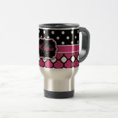 Mit Monogramm Quatrefolie Lattice Polka Dot Reisebecher (VorderseiteRechts)