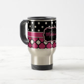 Mit Monogramm Quatrefolie Lattice Polka Dot Reisebecher (Vorderseite Links)