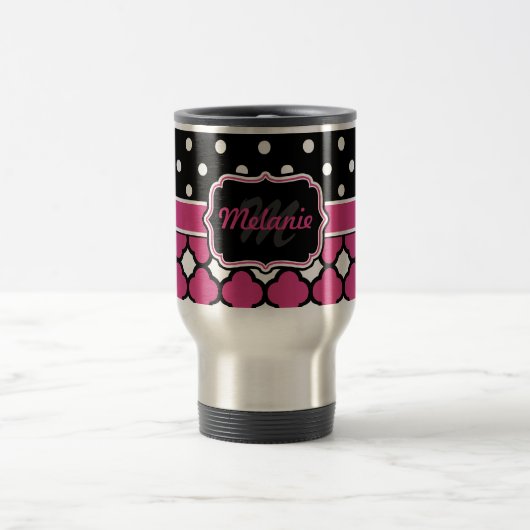 Mit Monogramm Quatrefolie Lattice Polka Dot Reisebecher (Mittel)