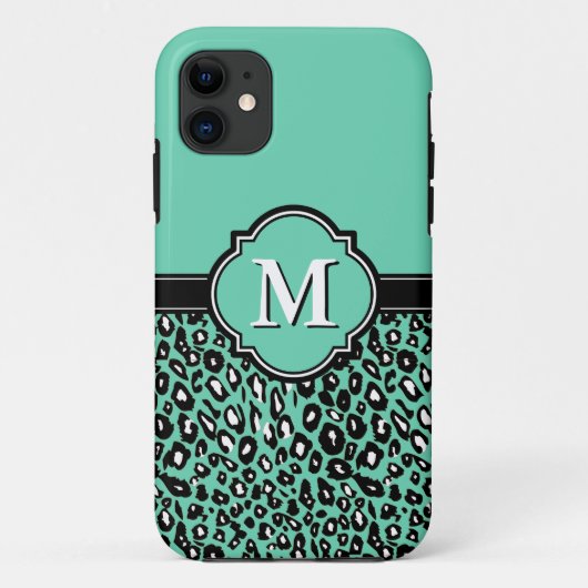 Mit Monogramm Quatrefolienspitzen-Leoparden Case-Mate iPhone Hülle (Rückseite)