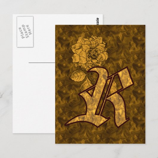Mit Monogramm R Gold Peony Postcard Postkarte (Vorne/Hinten)