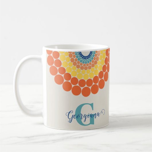 Mit Monogramm Radiant Aegean Summer Dot Mandala Kaffeetasse (Links)