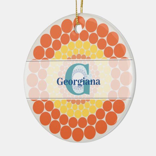 Mit Monogramm Radiant Aegean Summer Dot Mandala Keramik Ornament (Links)
