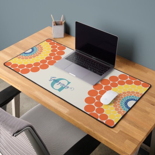 Mit Monogramm Radiant Aegean Summer Dot Mandala Schreibtischunterlage (Büro 2)
