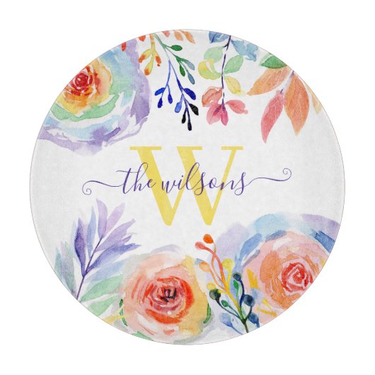 Mit Monogramm Rainbow-Floral-Schneidbrett Schneidebrett (Vorderseite)