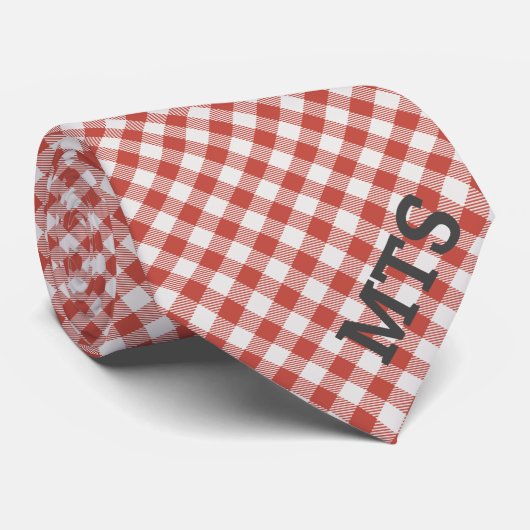 Mit Monogramm Red and White Gingham Checked Lässig Krawatte (Gerollt)
