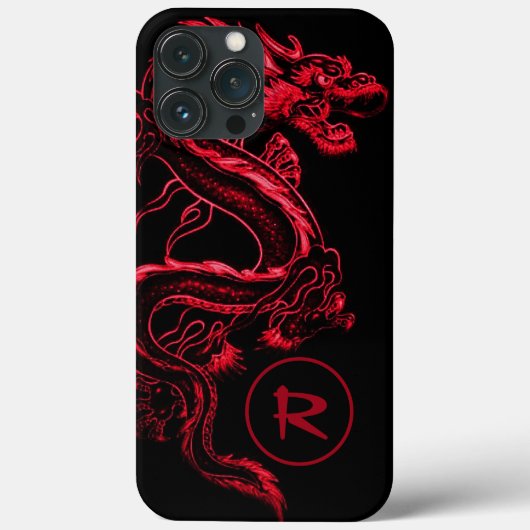 Mit Monogramm Red Asian Dragon Case-Mate iPhone Hülle (Rückseite)