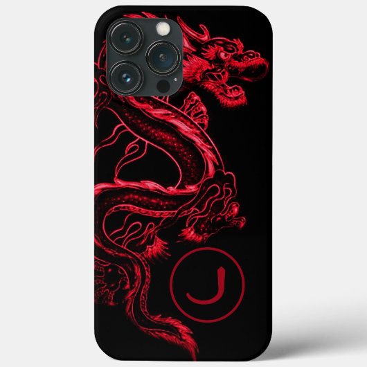 Mit Monogramm Red Asian Dragon Case-Mate iPhone Hülle (Rückseite)