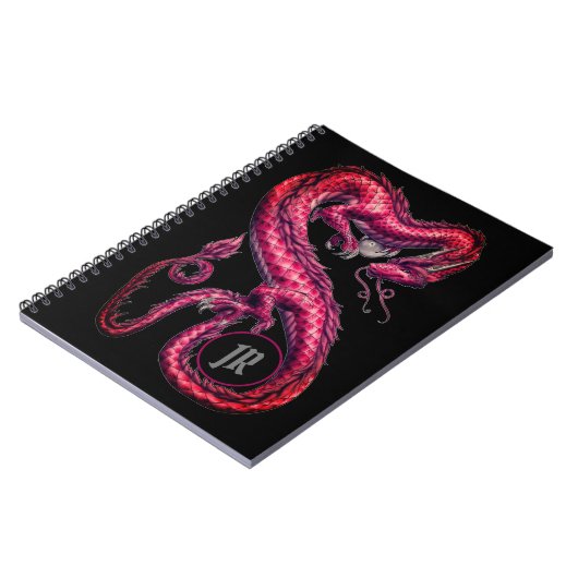 Mit Monogramm Red Asian Dragon Notebook Notizblock (Linke Seite)