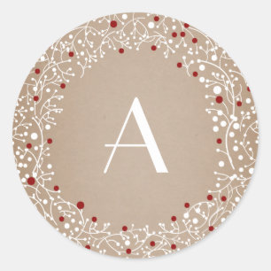 Mit Monogramm Red Berries Wreath Weihnachtsfeierta Runder Aufkleber