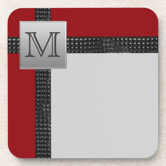 Mit Monogramm Red Black Gray Untersetzer Set (6) (Vorderseite)
