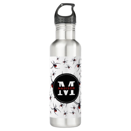 Mit Monogramm Red & Black Spider Muster Edelstahlflasche (Vorderseite)