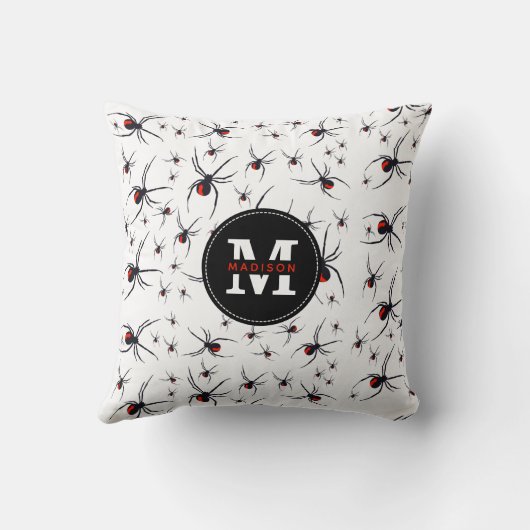 Mit Monogramm Red & Black Spider Muster Kissen (Rückseite)