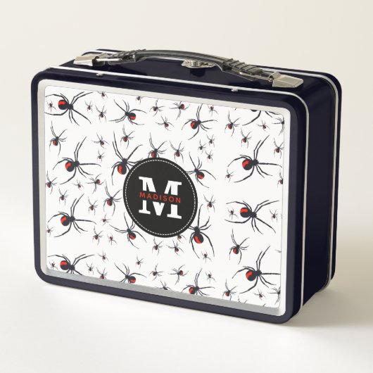Mit Monogramm Red & Black Spider Muster Metall Brotdose (Rückseite)