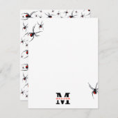 Mit Monogramm Red & Black Spider Muster Mitteilungskarte (Vorne/Hinten)
