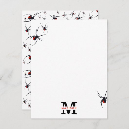Mit Monogramm Red & Black Spider Muster Mitteilungskarte (Vorne/Hinten)