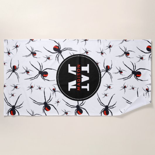 Mit Monogramm Red & Black Spider Muster Strandtuch (Vorderseite)