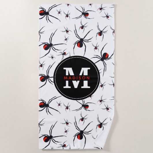 Mit Monogramm Red & Black Spider Muster Strandtuch (Vorderseite)