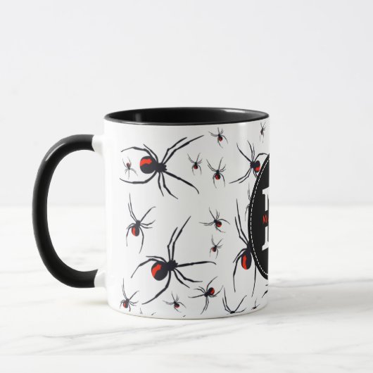 Mit Monogramm Red & Black Spider Muster Tasse (Links)