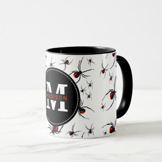 Mit Monogramm Red & Black Spider Muster Tasse (VorderseiteRechts)