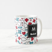 Mit Monogramm Red Blue Nurse Muster Kaffeetasse (VorderseiteRechts)