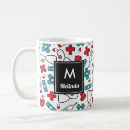 Mit Monogramm Red Blue Nurse Muster Kaffeetasse