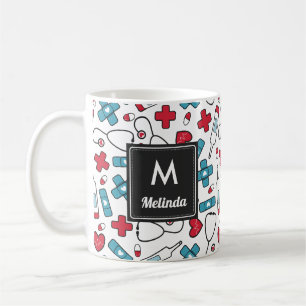 Mit Monogramm Red Blue Nurse Muster Kaffeetasse