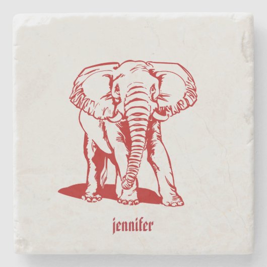 Mit Monogramm Red Elephant Steinuntersetzer (Vorderseite)