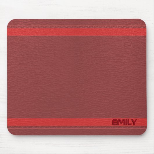 Mit Monogramm Red Leather Look Mousepad (Vorne)
