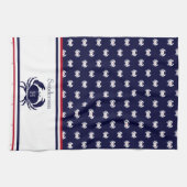 Mit Monogramm Red Navy Blue White Crab Nautic Geschirrtuch (Horizontal)