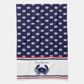 Mit Monogramm Red Navy Blue White Crab Nautic Geschirrtuch (Vertikal)