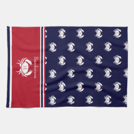 Mit Monogramm Red Navy Blue White Crab Nautic Geschirrtuch
