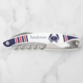 Mit Monogramm Red Navy Blue White Crab Nautic Kellnermesser (Rückseite)