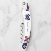 Mit Monogramm Red Navy Blue White Crab Nautic Kellnermesser (Vorderseite)