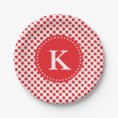 Mit Monogramm Red on White Polka Dot Pappteller (Vorderseite)