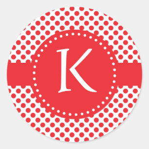 Mit Monogramm Red on White Polka Dot Runder Aufkleber