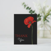 Mit Monogramm Red Poppy auf Black Danke Postkarte (Stehend Vorderseite)