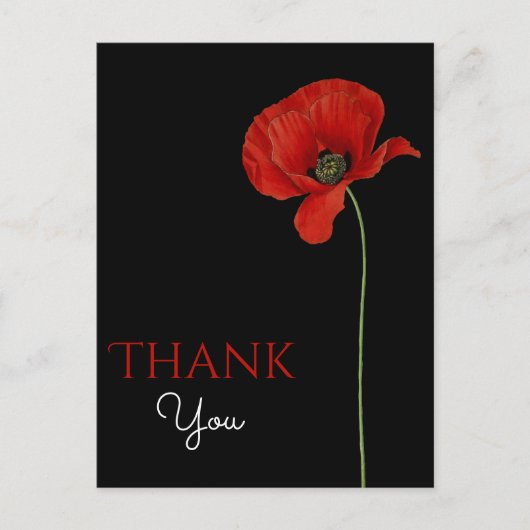Mit Monogramm Red Poppy auf Black Danke Postkarte (Vorderseite)