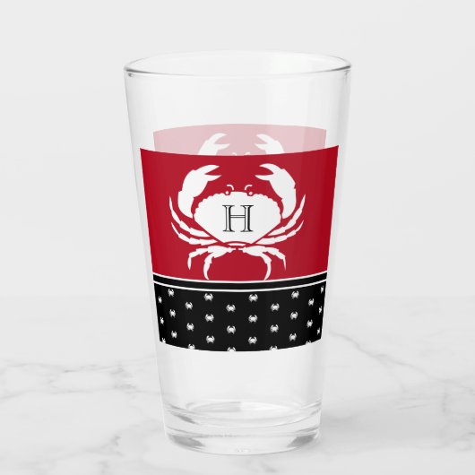 Mit Monogramm Red Schwarz-weiß Crab Nautical Glas (Rückseite)