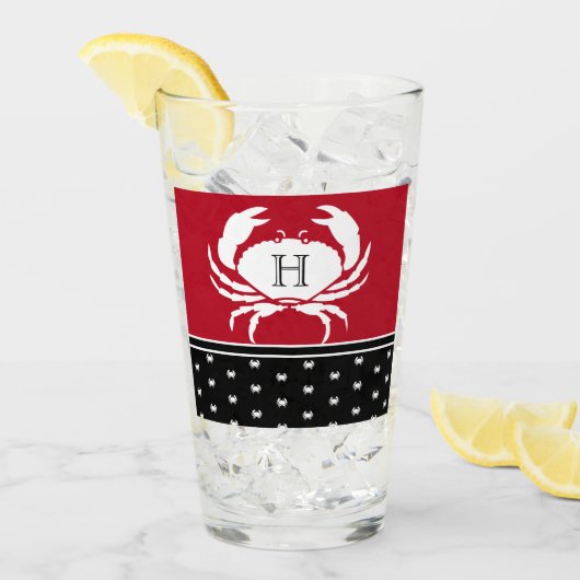 Mit Monogramm Red Schwarz-weiß Crab Nautical Glas (Vorderseite Ice)
