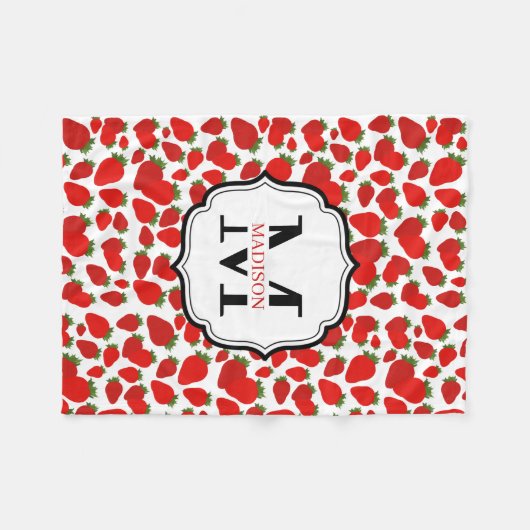 Mit Monogramm Red Strawberries Muster Fleecedecke (Vorderseite (Horizontal))