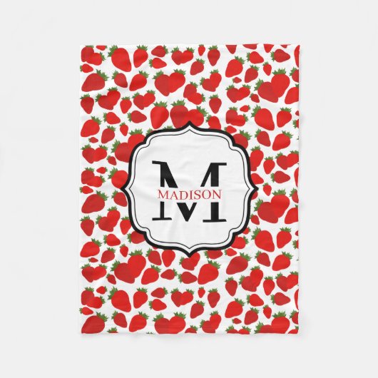 Mit Monogramm Red Strawberries Muster Fleecedecke (Vorderseite)