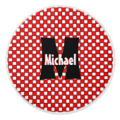 Mit Monogramm Red White Black Checkerboard Keramikknauf (Vorderseite)