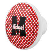 Mit Monogramm Red White Black Checkerboard Keramikknauf (Rechts)