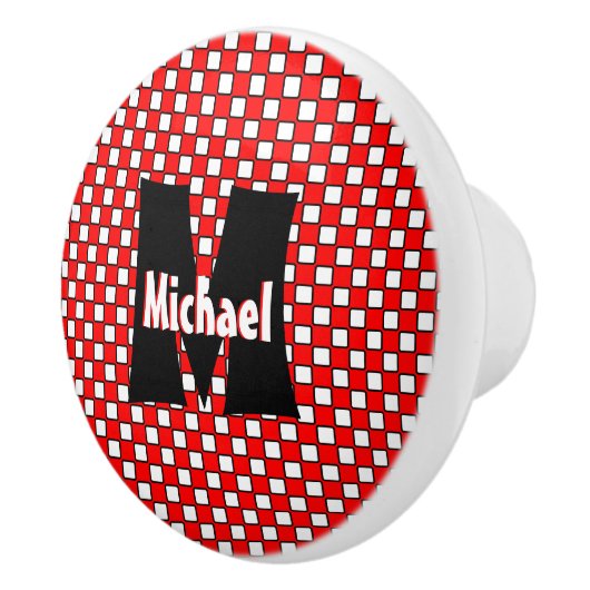 Mit Monogramm Red White Black Checkerboard Keramikknauf (Rechts)